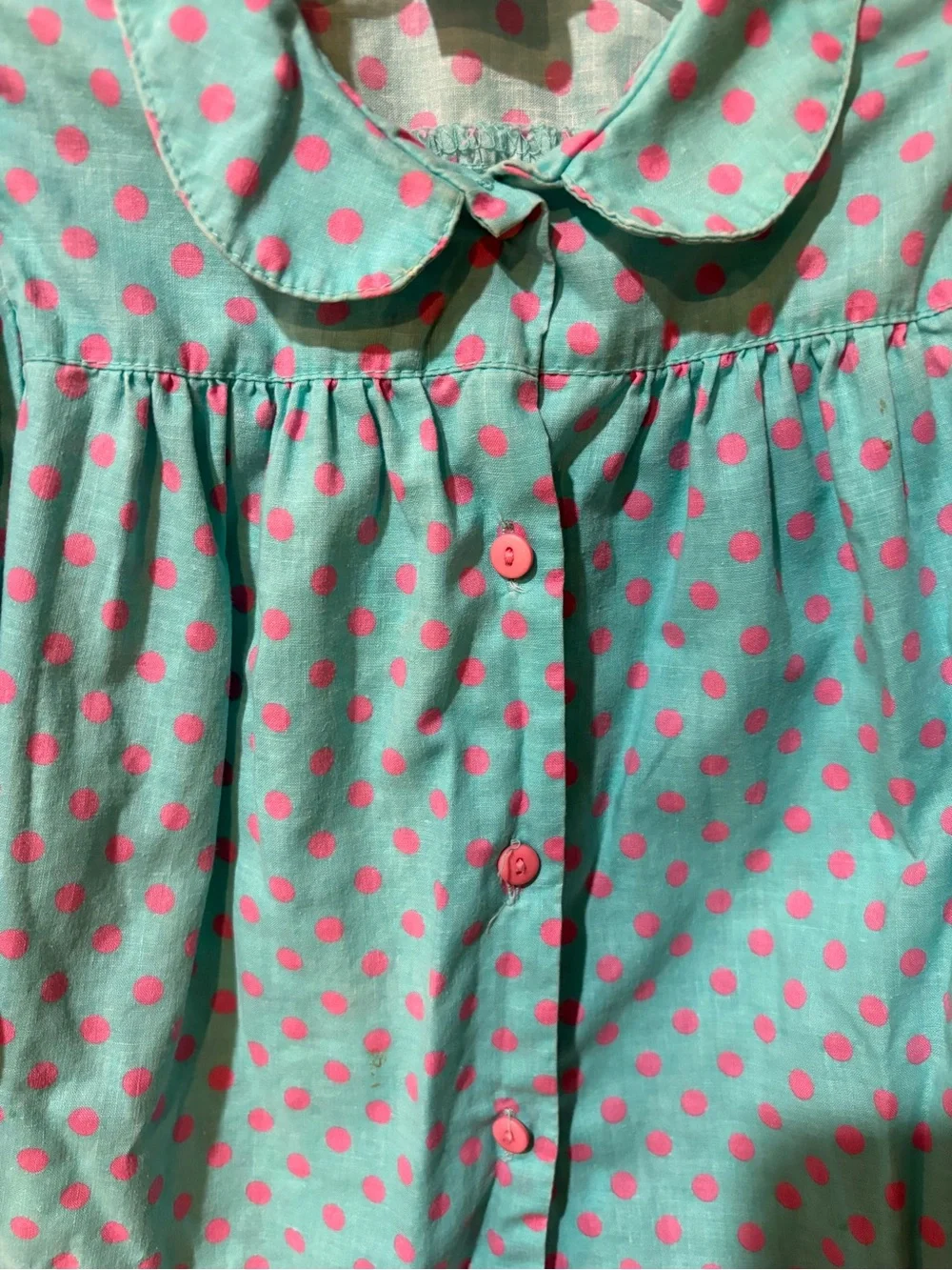OshKosh B'gosh Teal Long-Sleeve Shirt with Pink Polka Dots